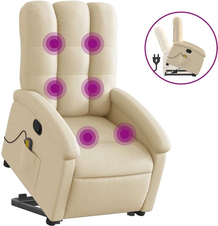 VidaXL Sta-op-massagestoel verstelbaar stof crèmekleurig