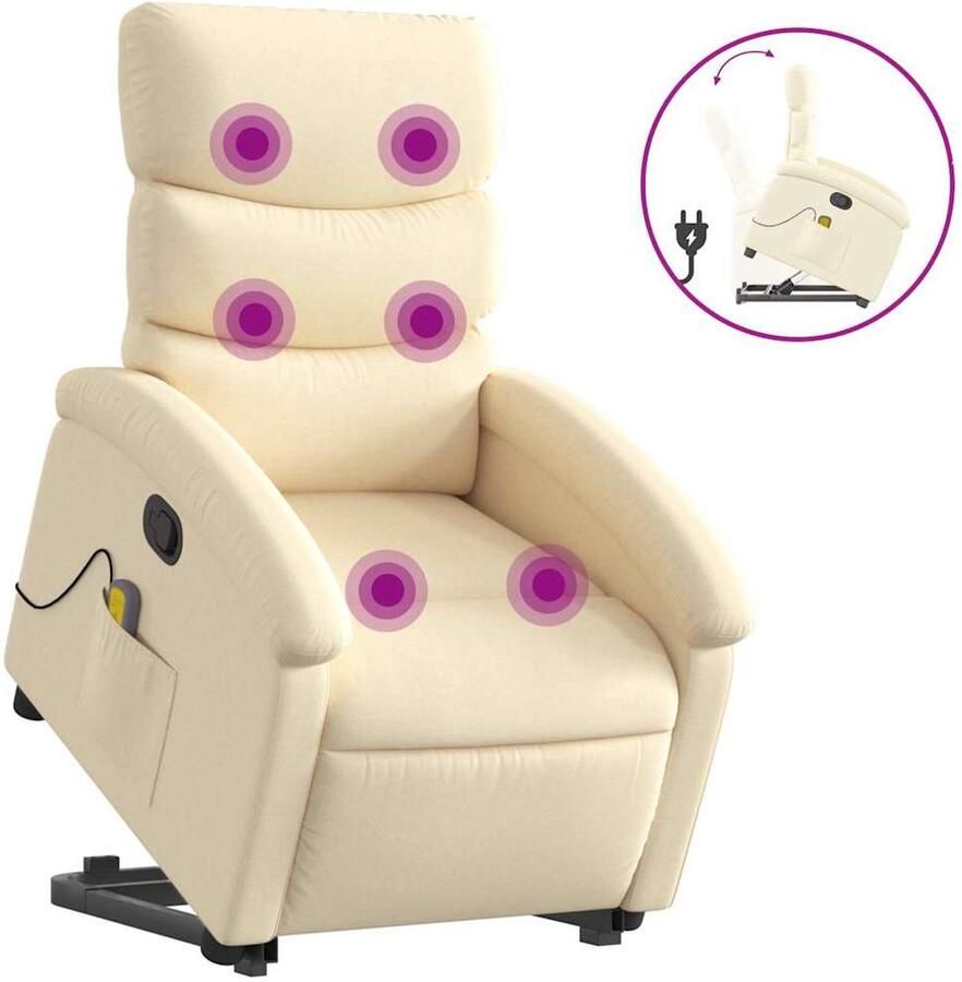 VidaXL Sta-op-massagestoel verstelbaar stof crèmekleurig