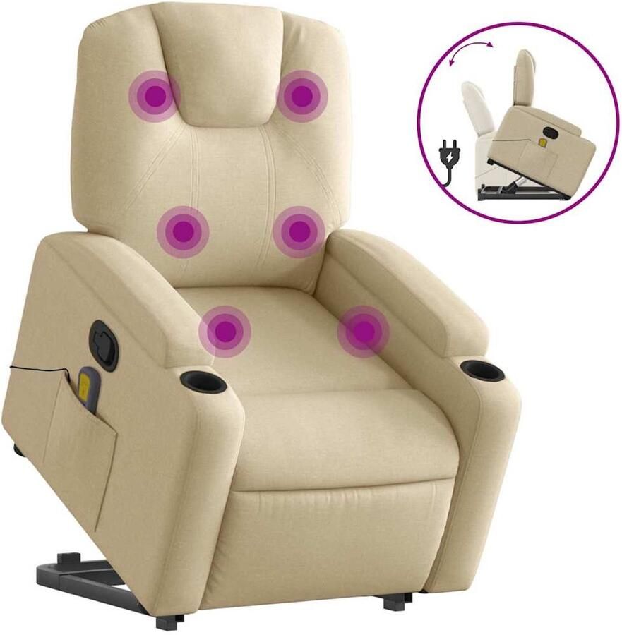 VidaXL Sta-op-massagestoel verstelbaar stof crèmekleurig