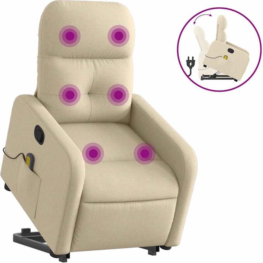VidaXL Sta-op-massagestoel verstelbaar stof crÃ¨mekleurig