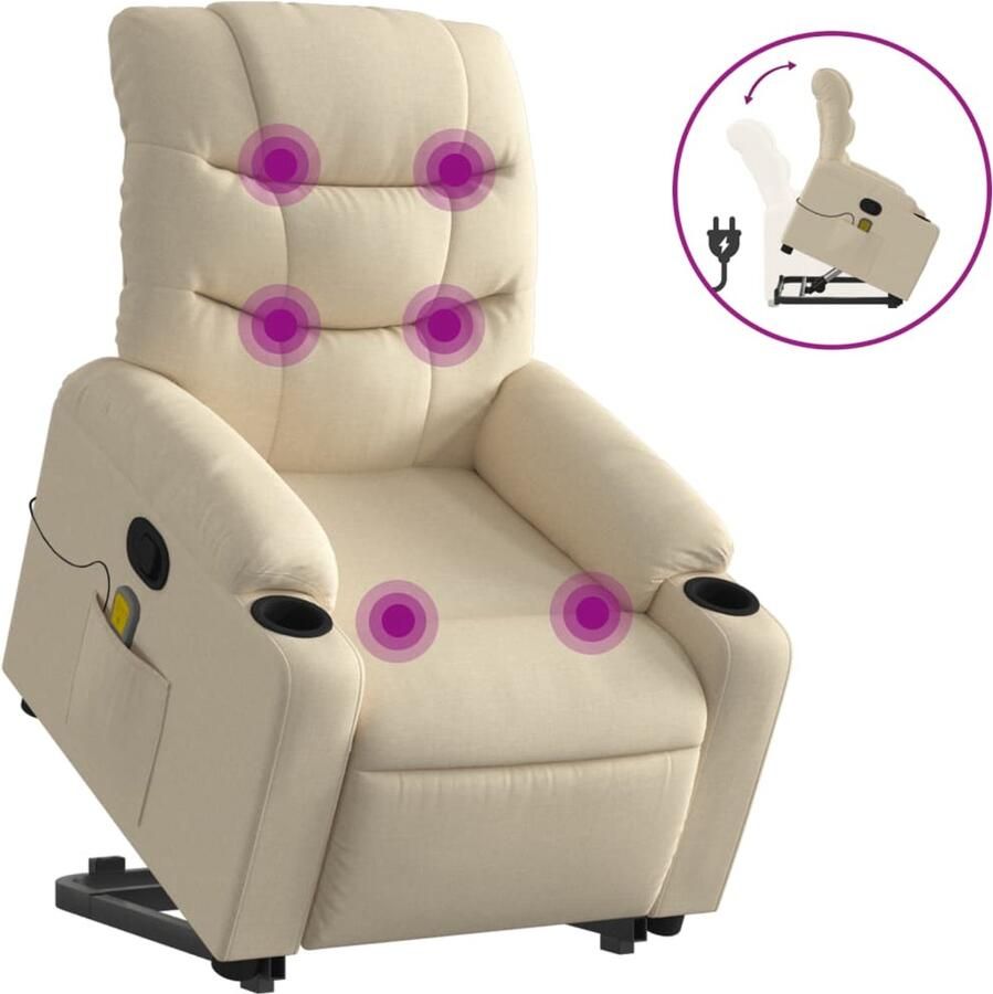 VidaXL Sta-op-massagestoel verstelbaar stof crèmekleurig