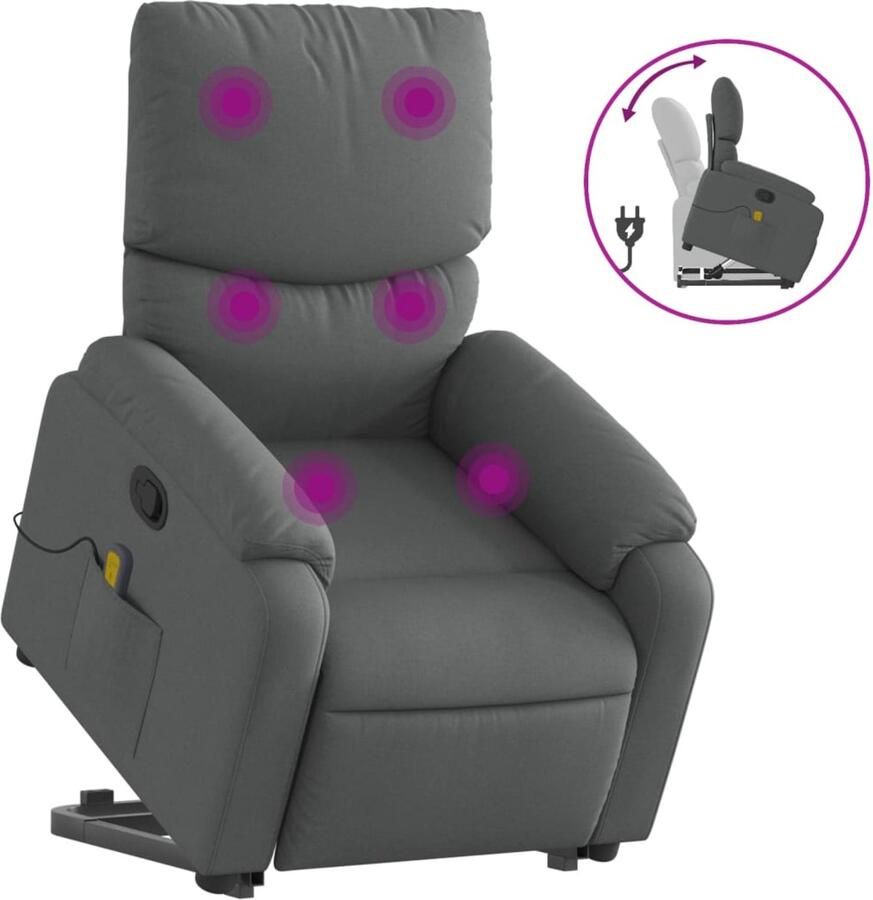 Vida XL vidaXL Sta-op-massagestoel verstelbaar stof donkergrijs-VXL-3204837