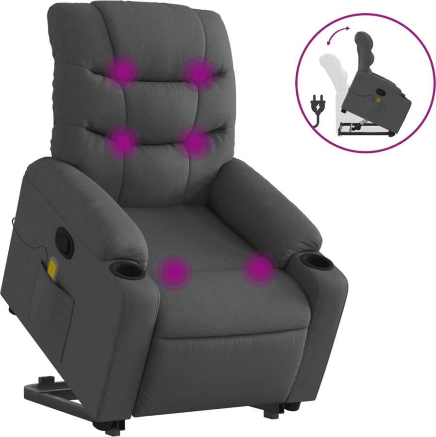 Vida XL vidaXL Sta-op-massagestoel verstelbaar stof donkergrijs-VXL-3206655