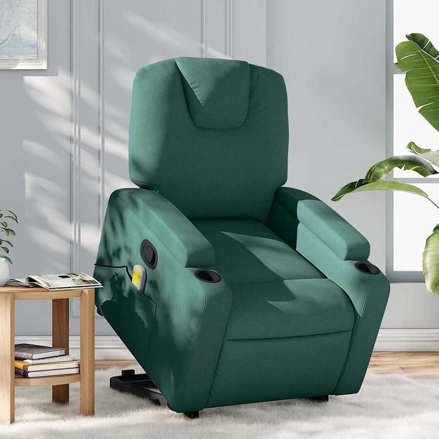 VidaXL Ergonomische Stoel Massageren Sta-op-massagestoel verstelbaar stof donkergroen Relaxfauteuil Zittencomfort Massage Zetel - Foto 2