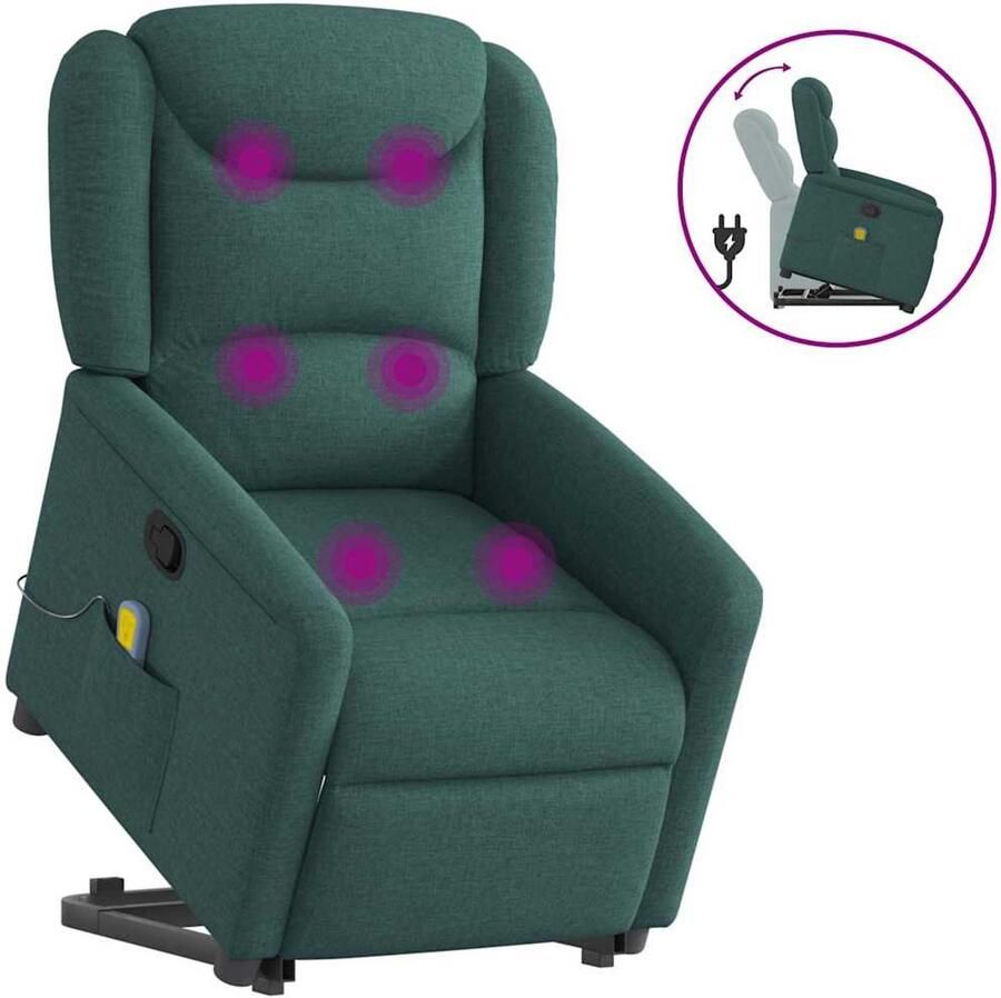 VidaXL Ergonomische Stoel Massageren Sta-op-massagestoel verstelbaar stof donkergroen Relaxfauteuil Zittencomfort Massage Zetel - Foto 6