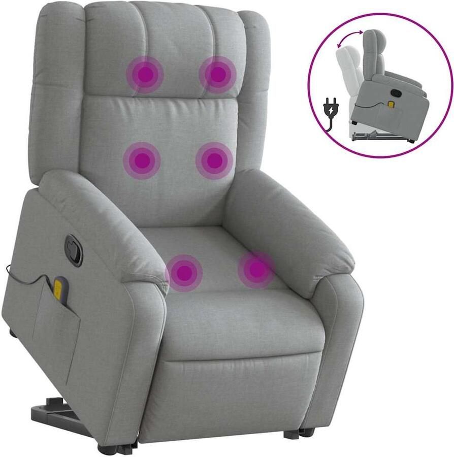 Vida XL vidaXL Sta-op-massagestoel verstelbaar stof lichtgrijs-VXL-3205214 - Foto 3