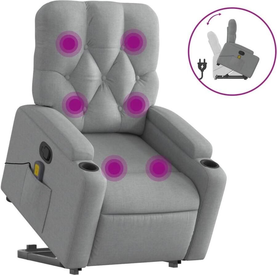 Vida XL vidaXL Sta-op-massagestoel verstelbaar stof lichtgrijs-VXL-3204722