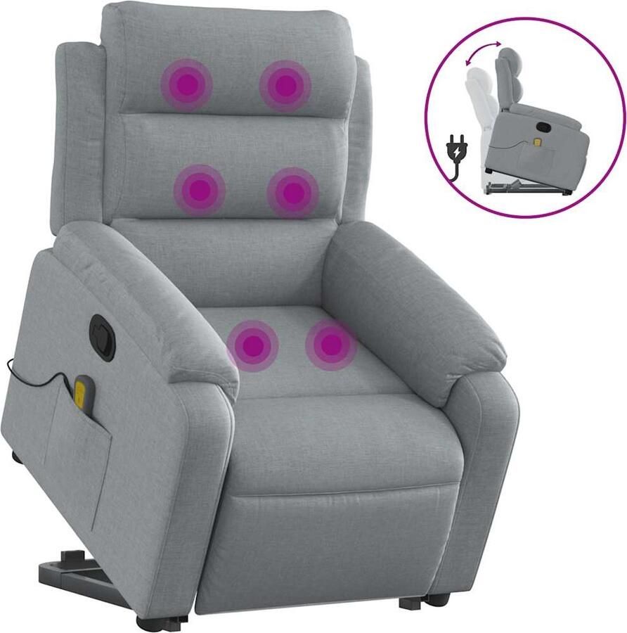 VidaXL Massagerstoel Sta-op Massagestoel Sta-op-massagestoel verstelbaar stof lichtgrijs Ergonomische Stoel Elektrisch Verstelbare Stoel Lounge Stoel