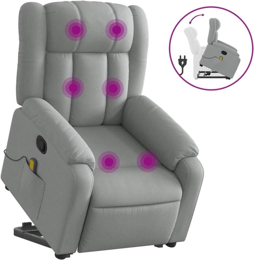 Vida XL vidaXL Sta-op-massagestoel verstelbaar stof lichtgrijs-VXL-3205328 - Foto 2