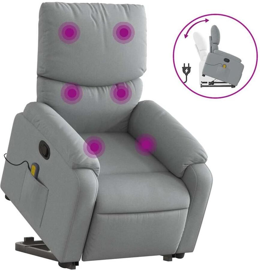 Vida XL vidaXL Sta-op-massagestoel verstelbaar stof lichtgrijs-VXL-3204836 - Foto 2