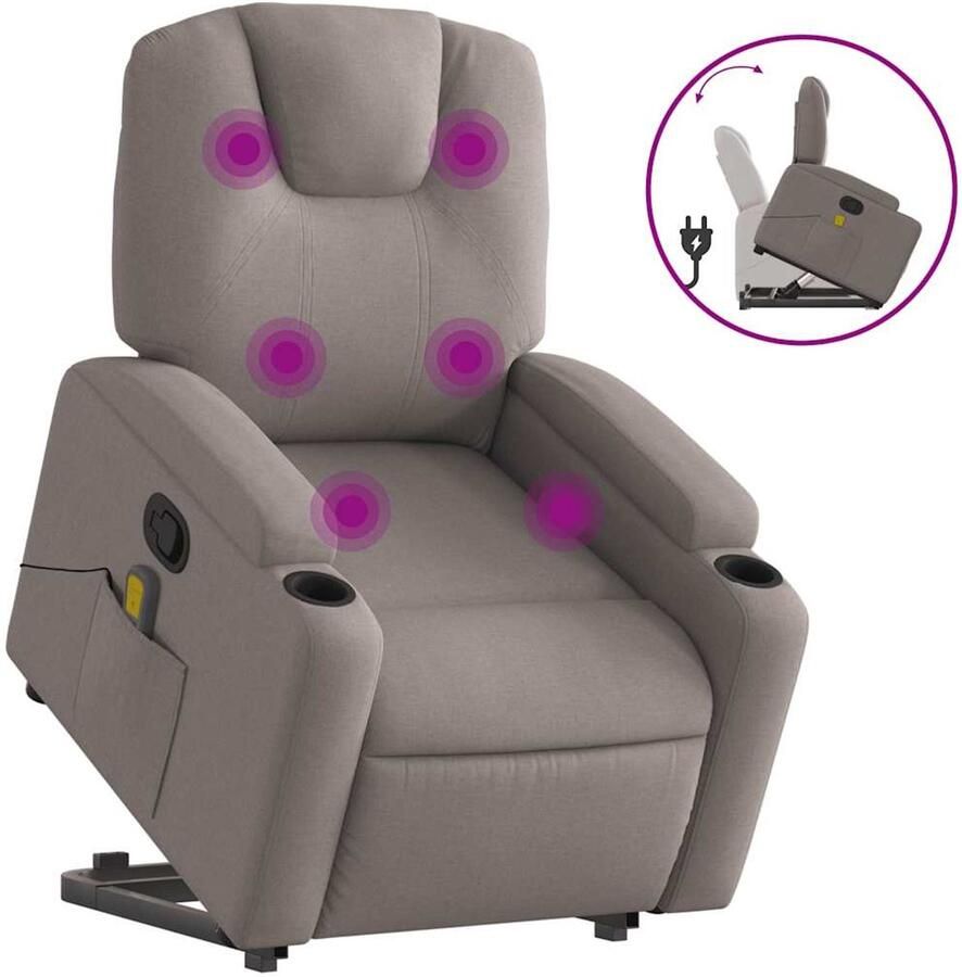 Vida xl vidaXL Sta-op-massagestoel verstelbaar stof taupe-VXL-3204388