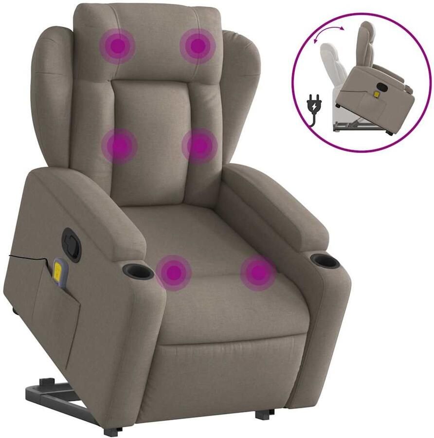 Vida XL vidaXL Sta-op-massagestoel verstelbaar stof taupe-VXL-3204502