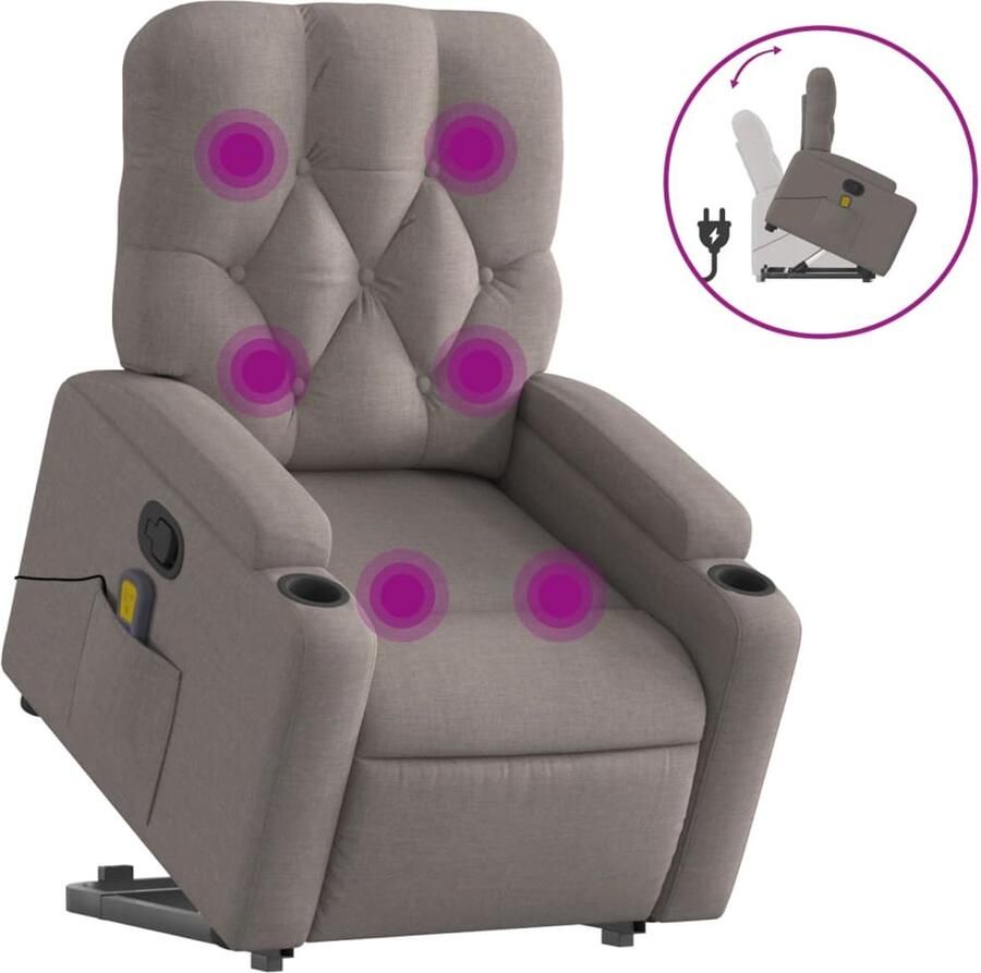 Vida XL vidaXL Sta-op-massagestoel verstelbaar stof taupe-VXL-3204730 - Foto 3