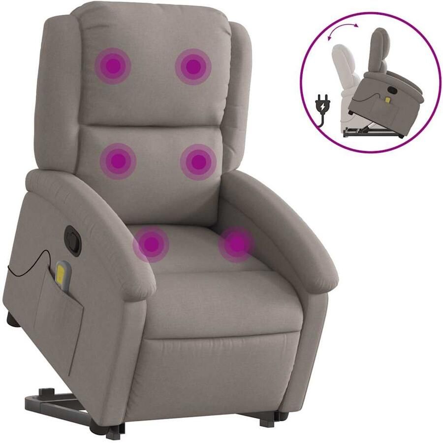 VidaXL Sta-op-massagestoel Verstelbaar Taupe Sta-op-massagefauteuil Sta-op-massagefauteuils Sta-op Fauteuil Sta-op- En Ligstoel Verstelbaar - Foto 2