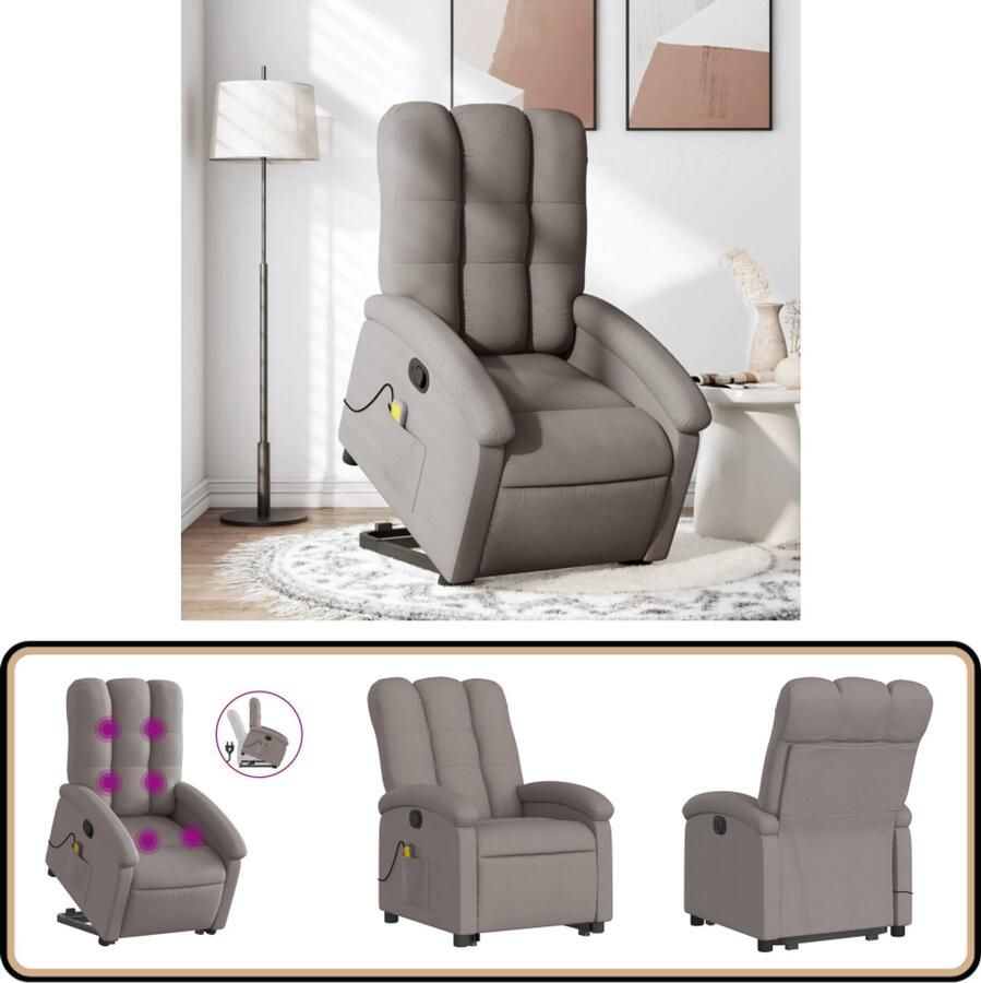 VidaXL Sta-op-massagestoel Verstelbaar Stof Taupe Stoel Massageren Elektrisch Opstaande Stoel Ergonomische Stoel Relaxfauteuil Gezinsvriendelijk Meubilair