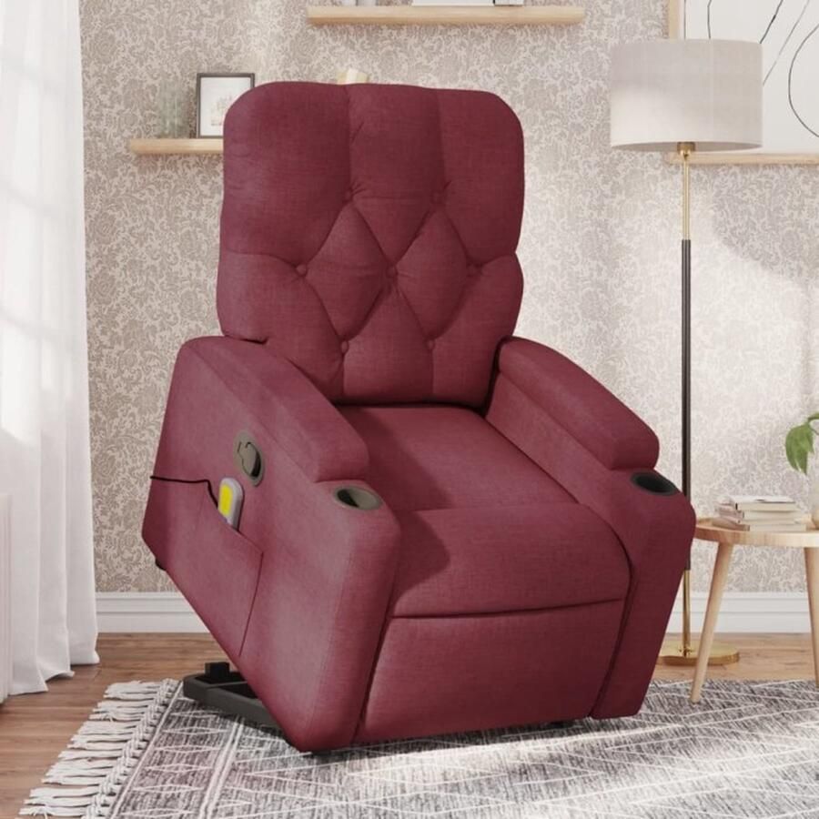 Vida XL vidaXL Sta-op-massagestoel verstelbaar stof wijnrood-VXL-3204497 - Foto 4
