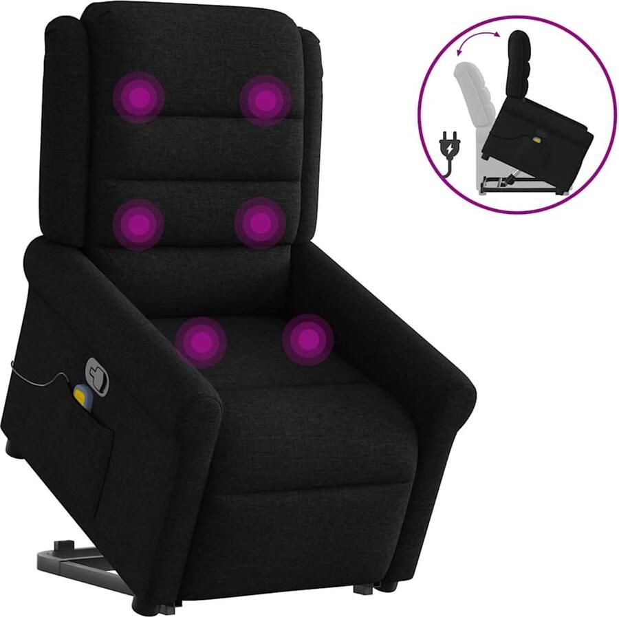 VidaXL Sta-op-massagestoel verstelbaar zwart Sta-op-massagefauteuil Sta-op-massagefauteuils Sta-op Fauteuil Sta-op- En Ligstoel Verstelbaar - Foto 10