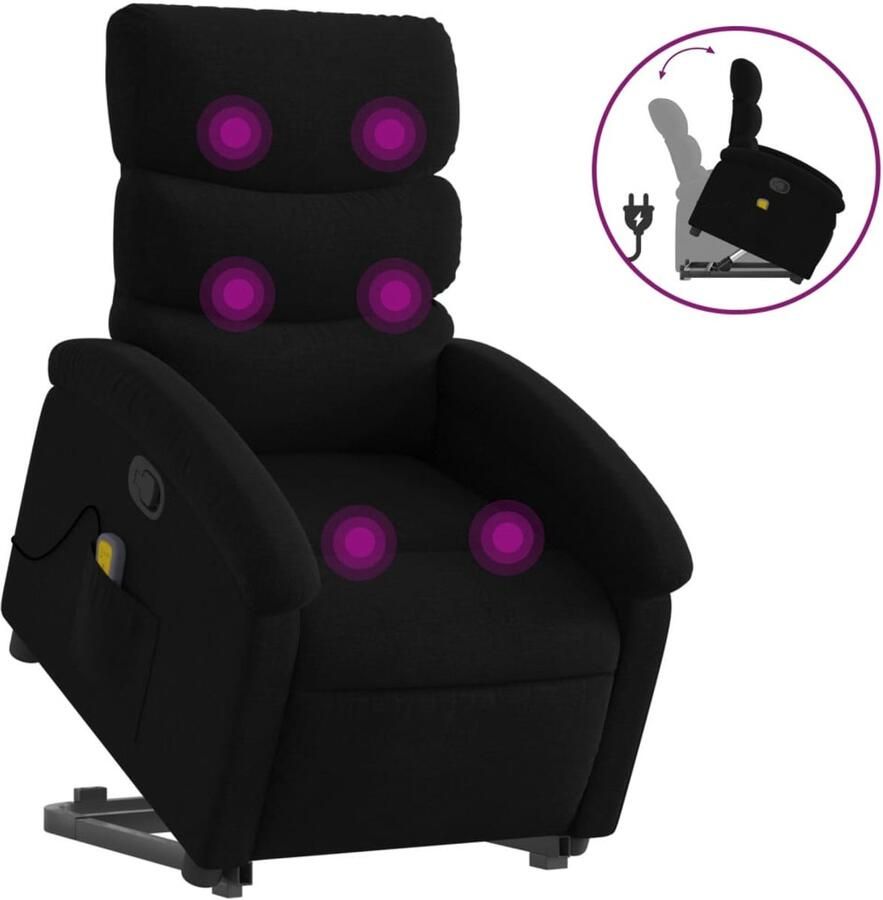 VidaXL Sta-op-massagestoel verstelbaar zwart Sta-op-massagefauteuil Sta-op-massagefauteuils Sta-op Fauteuil Sta-op- En Ligstoel Verstelbaar - Foto 3
