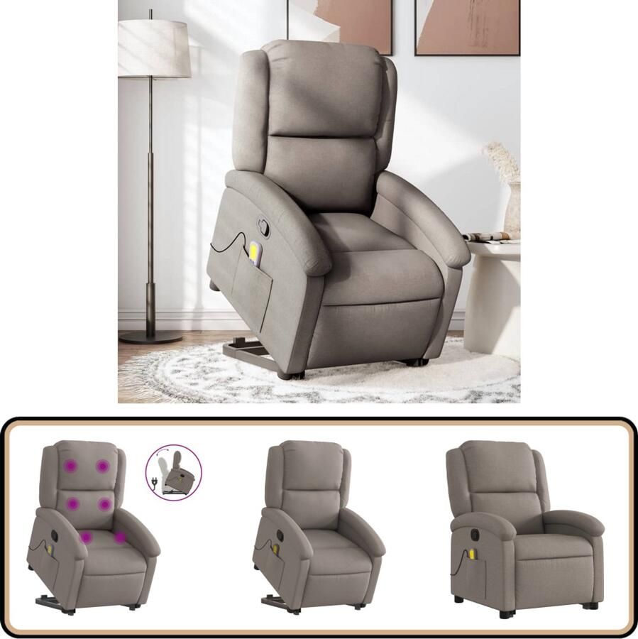 VidaXL Sta-op-massagestoel Verstelbaar Taupe Sta-op-massagefauteuil Sta-op-massagefauteuils Sta-op Fauteuil Sta-op- En Ligstoel Verstelbaar - Foto 3