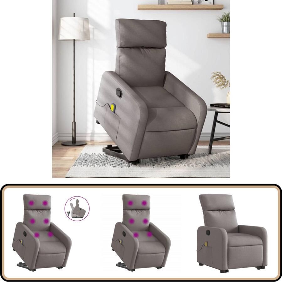 VidaXL Sta-op-massagestoel Verstelbaar Taupe Sta-op Massagestoel Massagerstoel Verstelbare Stoel Ergonomische Stoel Comfortstoeltje