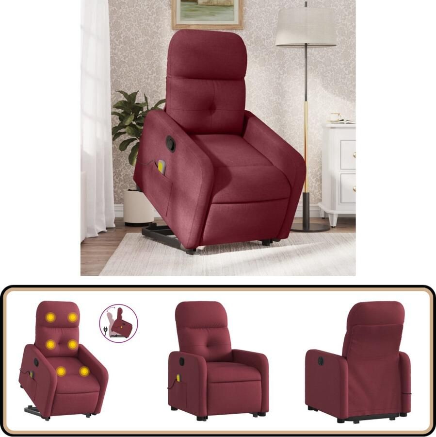 VidaXL Sta-op-massagestoel Verstelbaar Wijnrood Sta-op Massagestoel Massagerstoel Verstelbare Stoel Ergonomische Stoel Comfortstoeltje