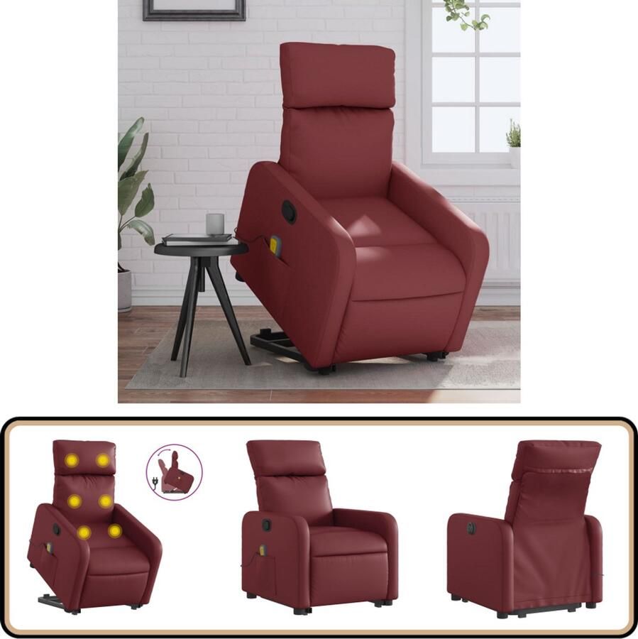 VidaXL Sta-op-massagestoel Verstelbaar Wijnrood Sta-op Massagestoel Massagerstoel Verstelbare Stoel Elektrisch Opstartstoeltje Comfortstoel