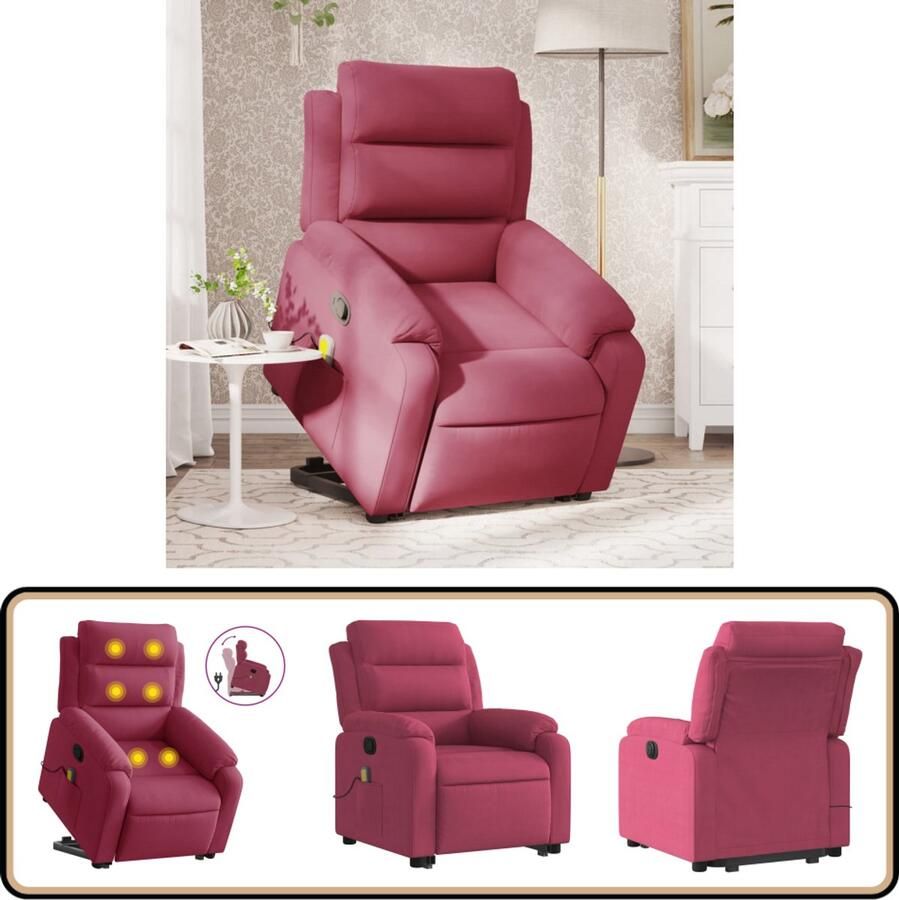 VidaXL Sta-op-massagestoel Verstelbaar Wijnrood Verstelbare Stoel Massageruimtelijke Stoel Ergonomische Stoel Sta-op Stoel Lounge Stoel