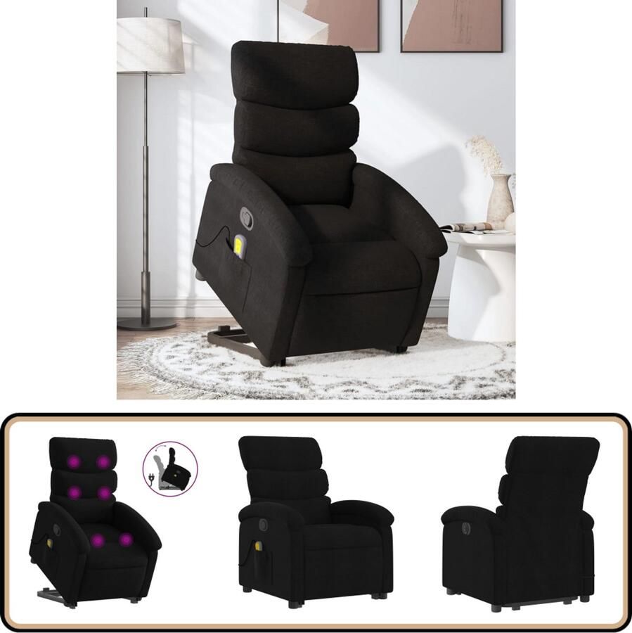 VidaXL Sta-op-massagestoel verstelbaar zwart Sta-op-massagefauteuil Sta-op-massagefauteuils Sta-op Fauteuil Sta-op- En Ligstoel Verstelbaar - Foto 4