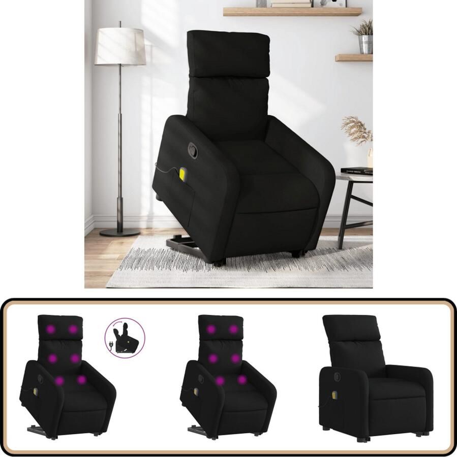 VidaXL Sta-op Massagestoel Verstelbaar Zwart Sta-op-stoel Massageruimte Ergonomisch Ontwerp Verstelbare Stoel Relaxfauteuil