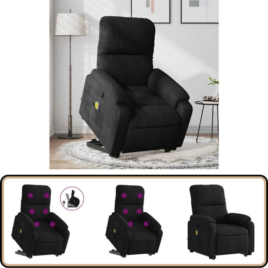 VidaXL Sta-op-massagestoel Verstelbaar Zwart Sta-op-stoel Massageruimtelijke Stoel Ergonomische Stoel Relaxfauteuil Verstelbare Stoel