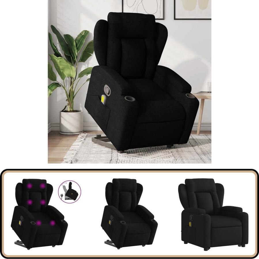 VidaXL Sta-op Massagestoel Verstelbaar Zwart Sta-opstoel Massageruimte Ergonomisch Relaxfauteuil Zitzak
