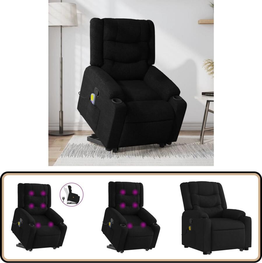 VidaXL Sta-op Massagestoel Verstelbaar Zwart Stof Sta-op-massagefauteuil Sta-op-massagefauteuils Sta-op Fauteuil Sta-op- En Ligstoel Verstelbaar