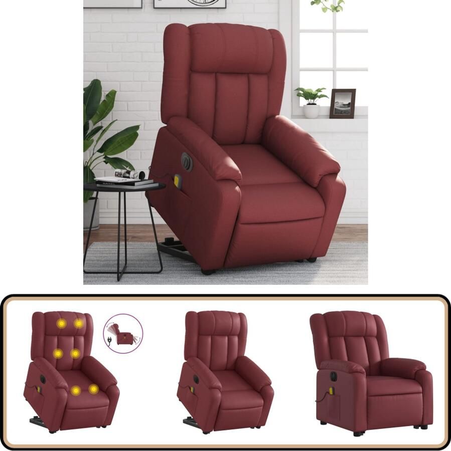 VidaXL Sta-op-massagestoel wijnrood kunstleer Elektrische Sta-op-massagestoel Elektrische Sta-op-massagestoelen Sta-opstoel Sta-opstoelen