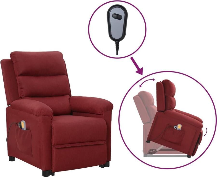 VidaXL Sta-op Massagestoel Wijnrood Verstelbaar Masssagestoel Fauteuil Relaxfauteuil Elektrisch Verstelbaar Sta Op Functie Wellness Pijn Verlichting Gezondheid Home Office Lounge