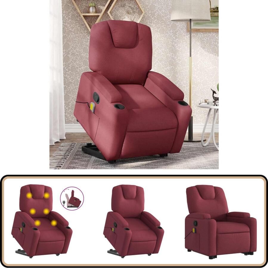 VidaXL Sta-op massagestoel wijnrood verstelbaar Sta-op-massagefauteuil Sta-op-massagefauteuils Sta-op Fauteuil Sta-op- En Ligstoel Verstelbaar