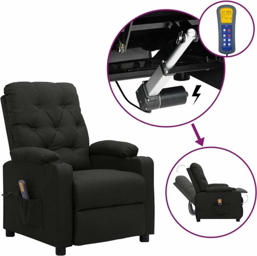 VidaXL Sta-op Massagestoel Zwart Verstelbaar Fauteuil Massager Massagestoel Sta Op Functie Elektrisch Lift Ergonomische Stoel