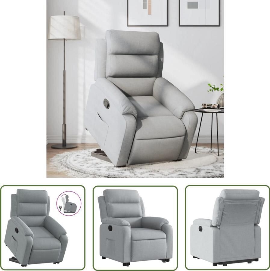 VidaXL Sta Op Stoel Comfortabele Stoel Sta-op-stoel verstelbaar stof lichtgrijs Elektrisch Bedienbare Stoel Verstelbare Stoel Leesfauteuil
