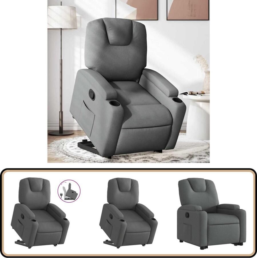 VidaXL Sta-op-stoel donkergrijs verstelbaar Verstelbare Stoel Elektrisch Bedienbare Stoel Sta-op-stoel Fauteuils Loungestoel