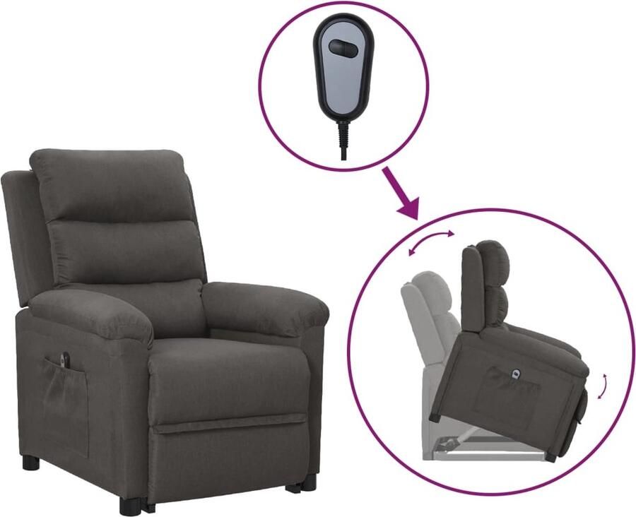 VidaXL Sta-op-stoel donkergrijs verstelbaar Verstelbare Stoel Sta-opstoel Elektrisch Verstellen Ergonomische Stoel Fauteuil Grijs Lounge Stoel Relax Stoel