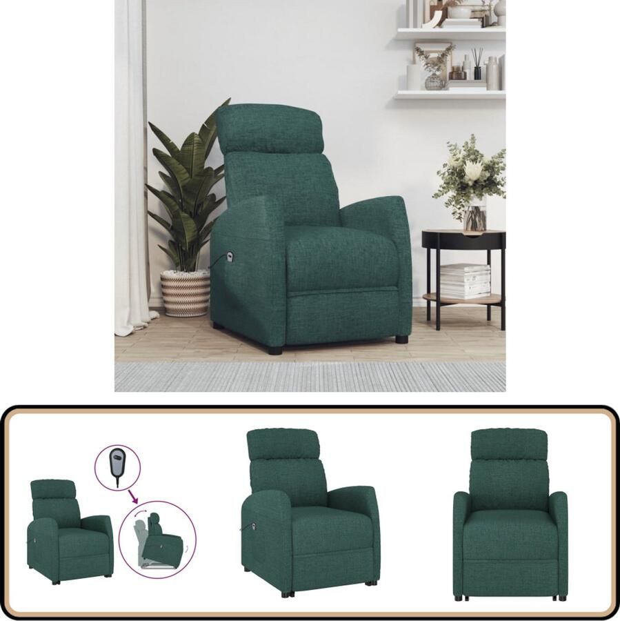 VidaXL Sta-op-stoel Donkergroen Comfort & Stijl Sta-op-stoel Relaxfauteuil Elektrisch Bedienbaar Loungestoel Fauteuils Meubilair Groen