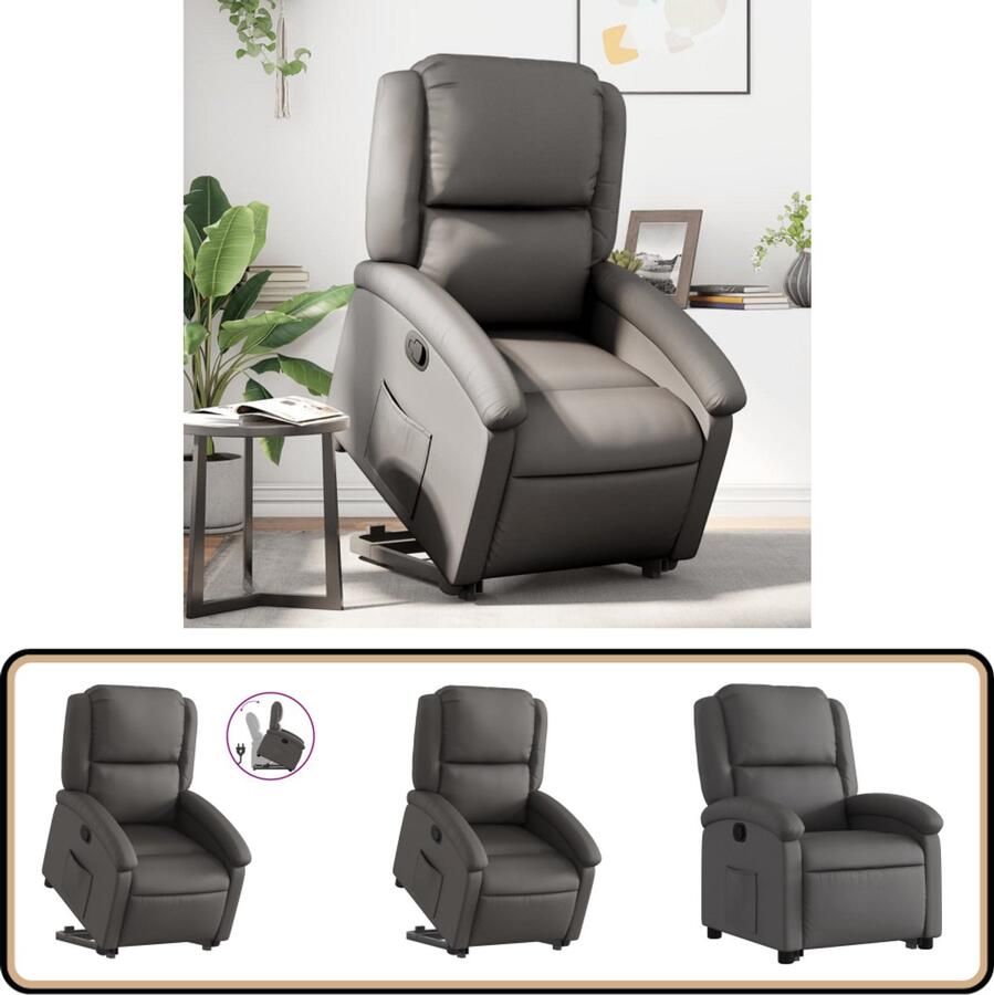 VidaXL Sta-op-stoel Echt Leer Grijs Comfort & Stijl Verstelbare Stoel Elektrisch Bedienbare Stoel Fauteuil Lederen Stoel Loungestoel