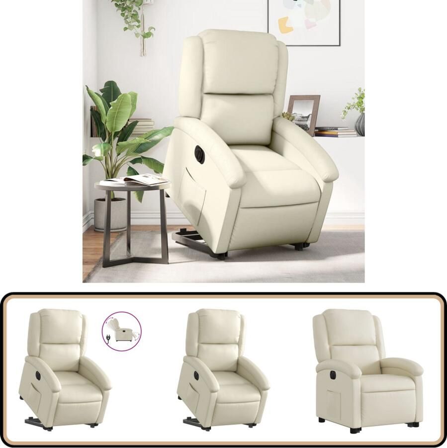VidaXL Sta-op-stoel elektrisch crèmekleurig Kunstleer Elektrische Sta-op-stoel Sta-opstoel Rolstoelen Fauteuils Loungestoel