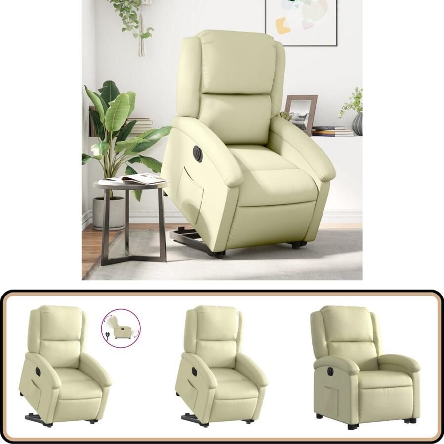 VidaXL Sta-op-stoel Elektrisch Echt Leer crème Elektrische Sta-op-stoel Sta-opstoel Leren Fauteuil Ergonomische Stoel Elektrische Verstelbare Stoel