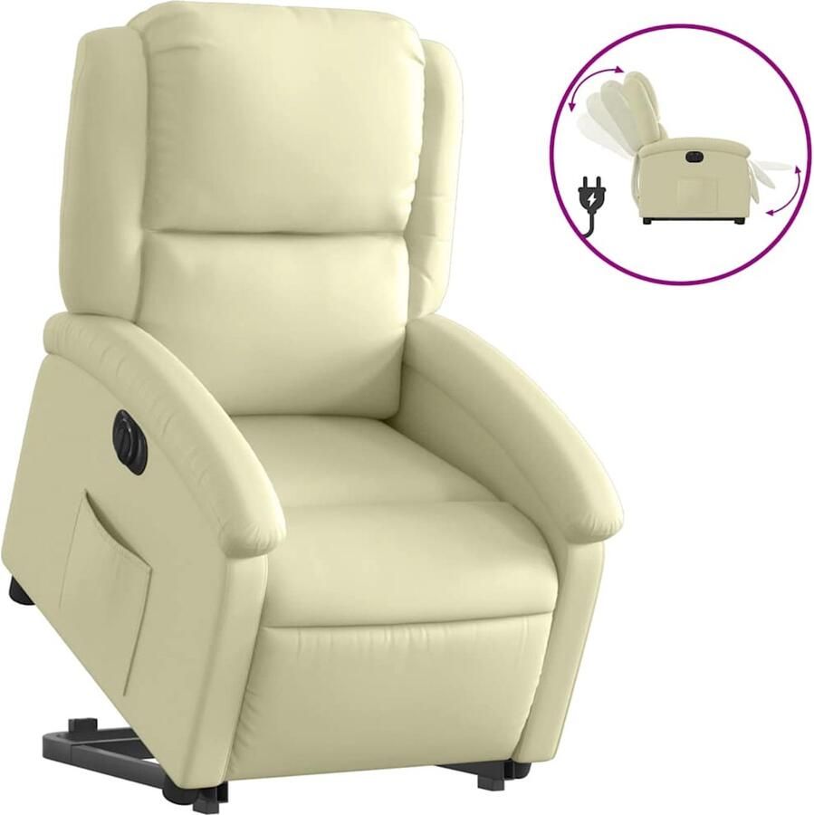 VidaXL Sta-op-stoel elektrisch echt leer crèmekleurig