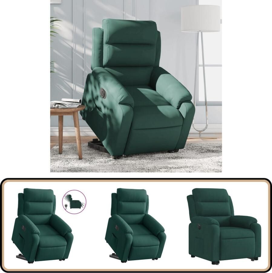 VidaXL Sta-op-stoel Elektrisch Fluweel Donkergroen Elektrische Sta-op-stoel Sta-op-fauteuil Ergonomische Stoel Comfortstoelen Zitzakken