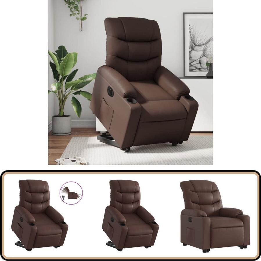 VidaXL Sta-op-stoel elektrisch kunstleer bruin Elektrische Sta-op-stoel Sta-opstoel Fauteuils Loungestoel Seniorstoelen