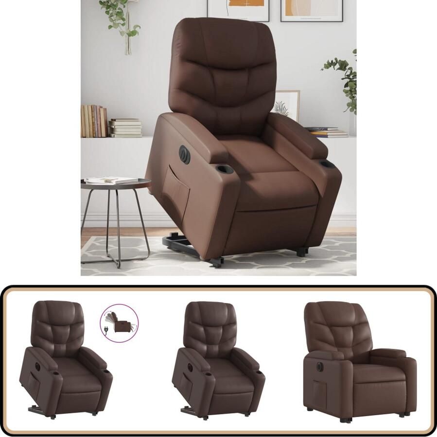 VidaXL Sta-op-stoel elektrisch Kunstleer Bruin Elektrische Sta-op-stoel Sta-opstoel Loungestoel Fauteuils Elektrische Fauteuil