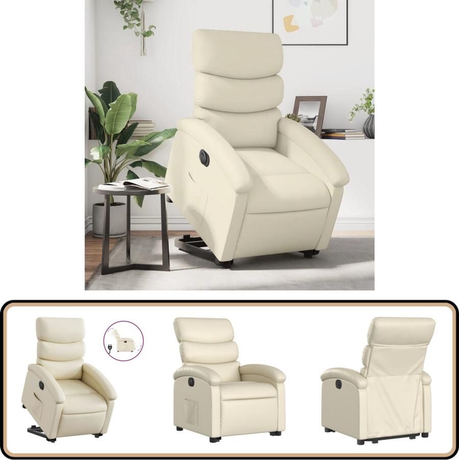 VidaXL Sta-op-stoel elektrisch Kunstleer Crème Elektrische Sta-op-stoel Sta-opstoel Fauteuil Ergonomische Stoel Kunstleder Stoel