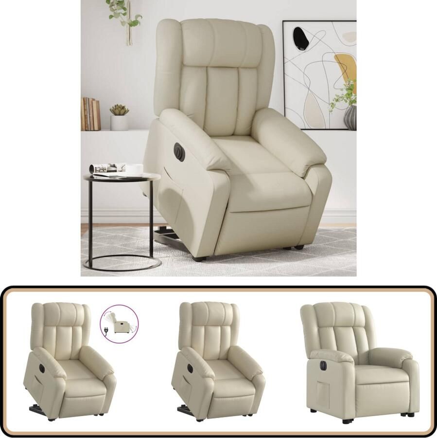 VidaXL Sta-op-stoel Elektrisch Kunstleer crèmekleurig Elektrische Sta-op-stoel Sta-op-fauteuil Verstelbare Fauteuil Kunstleder Bank Comfortabele Stoel