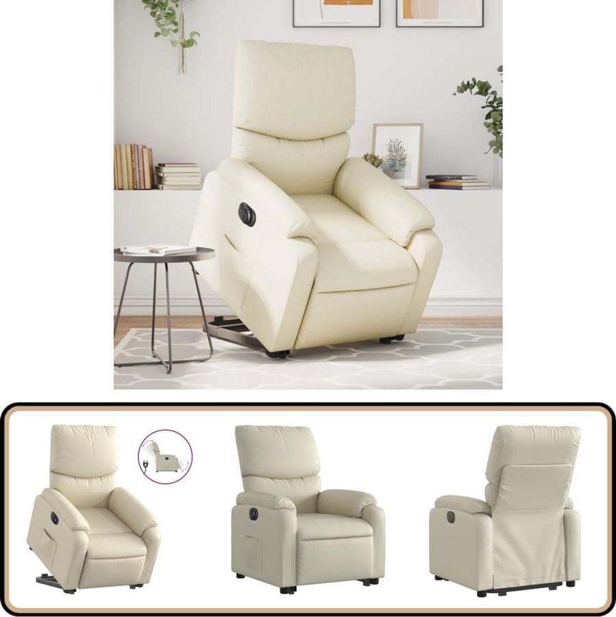 VidaXL Sta-op-stoel Elektrisch Kunstleer Crèmekleurig Elektrische Sta-op-stoel Sta-opstoel Rolstoelen Verrijdbaar Meubilair Fauteuils